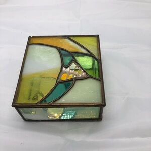 Handmade Stained Glass Trinket Box with Seashell and Green and Yellow Design